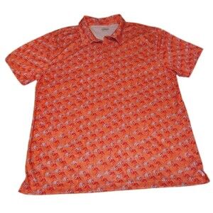 BCG Golf Shirt Mens 2XL Orange Pink Flamingo Performance Polo Tropical Short...